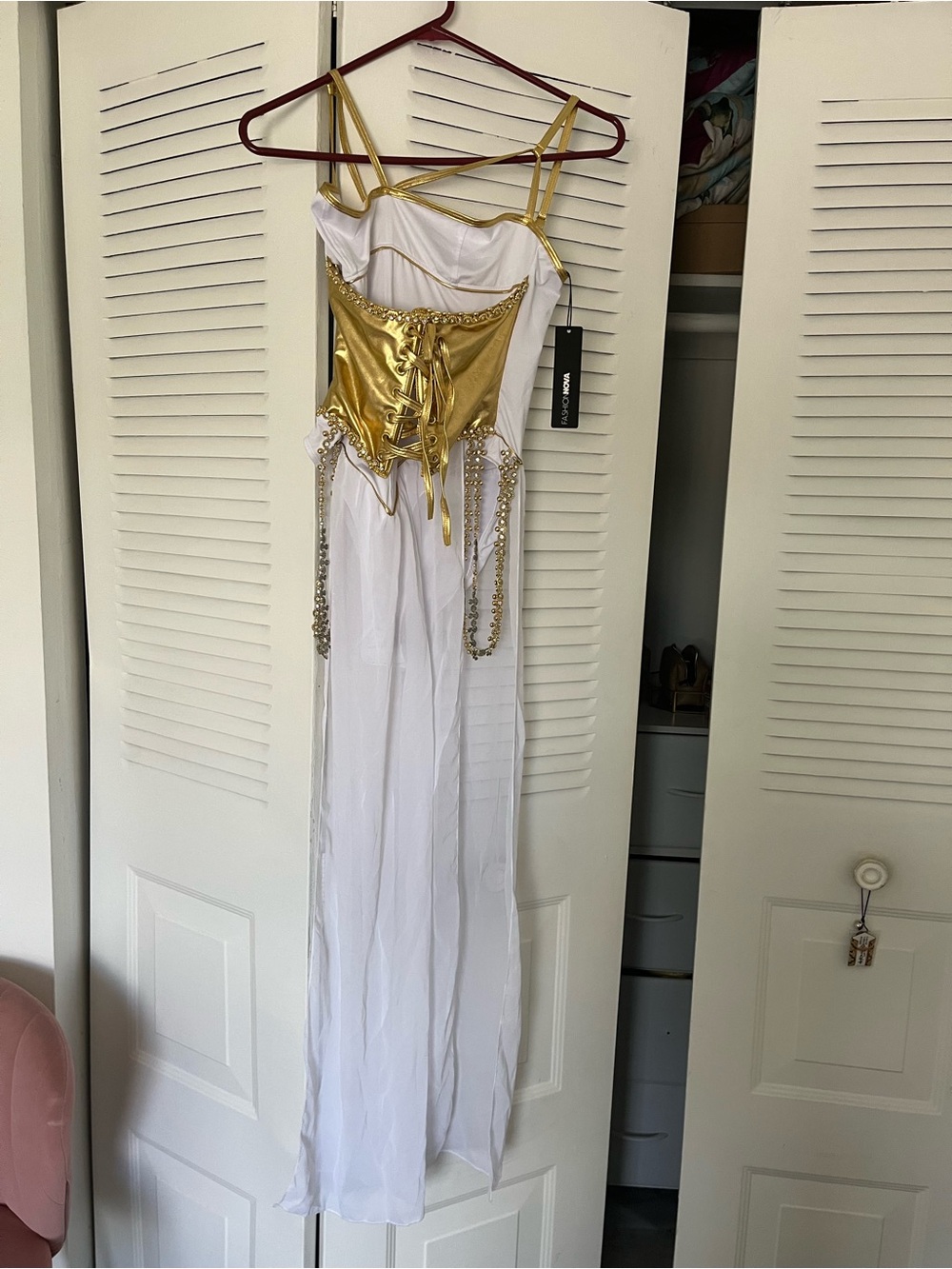 Fashion Nova White and Gold Grecian Costume Dress